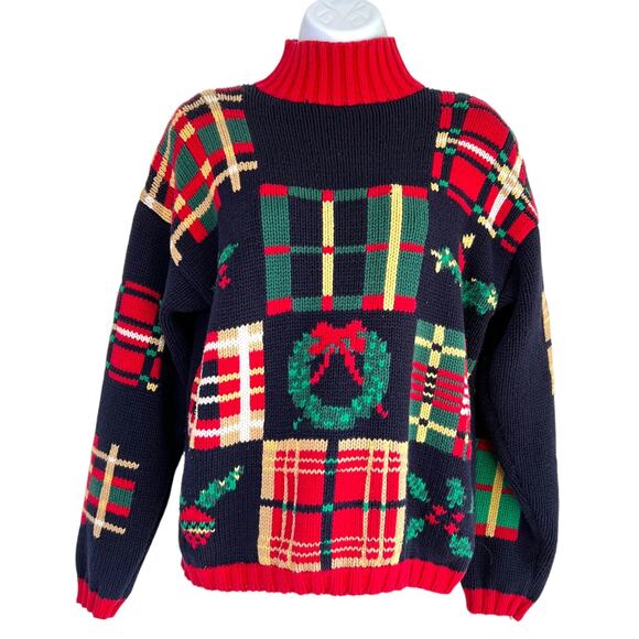 Vintage Charter Club Christmas Mock Neck Sweater Navy Blue Size Medium Grandma - Picture 1 of 4